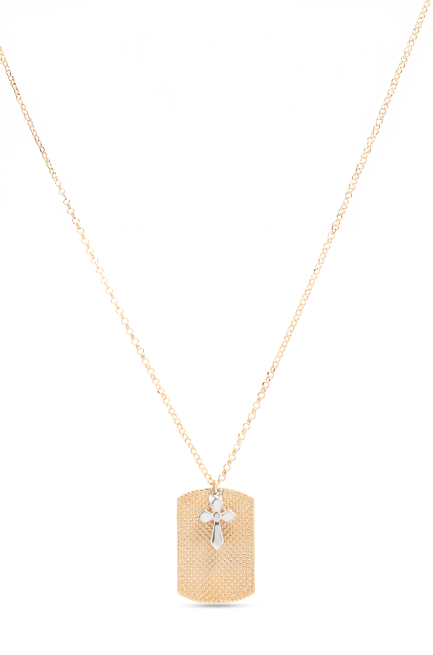 Ταυτότητα ασημένια με σταυρό και χρυσές λεπτομέρειες (BEN403/CO)